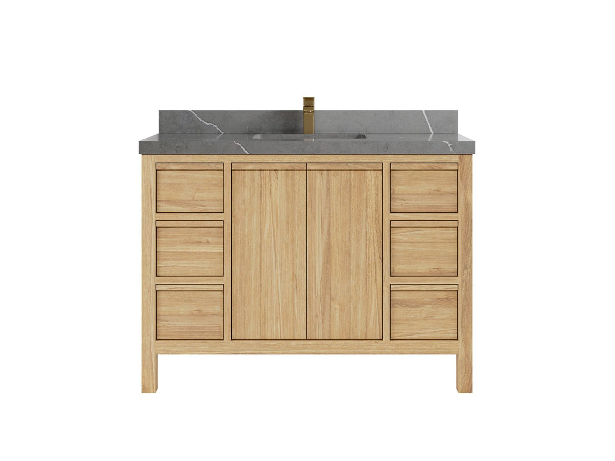 Elizabeth Teak 48 in. W x 22 in. D Single Sink Bathroom Vanity in Light Natural with 2 in Piatra Gray Quartz Countertop