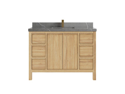 Elizabeth Teak 48 in. W x 22 in. D Single Sink Bathroom Vanity in Light Natural with 2 in Piatra Gray Quartz Countertop