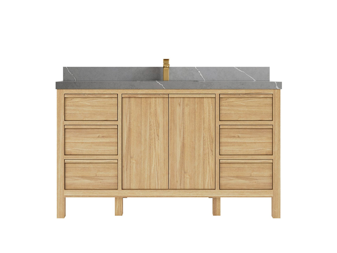 Elizabeth Teak 60 in. W x 22 in. D Single Sink Bathroom Vanity in Light Natural with 2 in Piatra Gray Quartz  Countertop