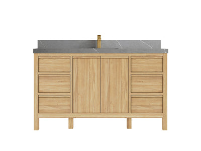 Elizabeth Teak 60 in. W x 22 in. D Single Sink Bathroom Vanity in Light Natural with 2 in Piatra Gray Quartz  Countertop