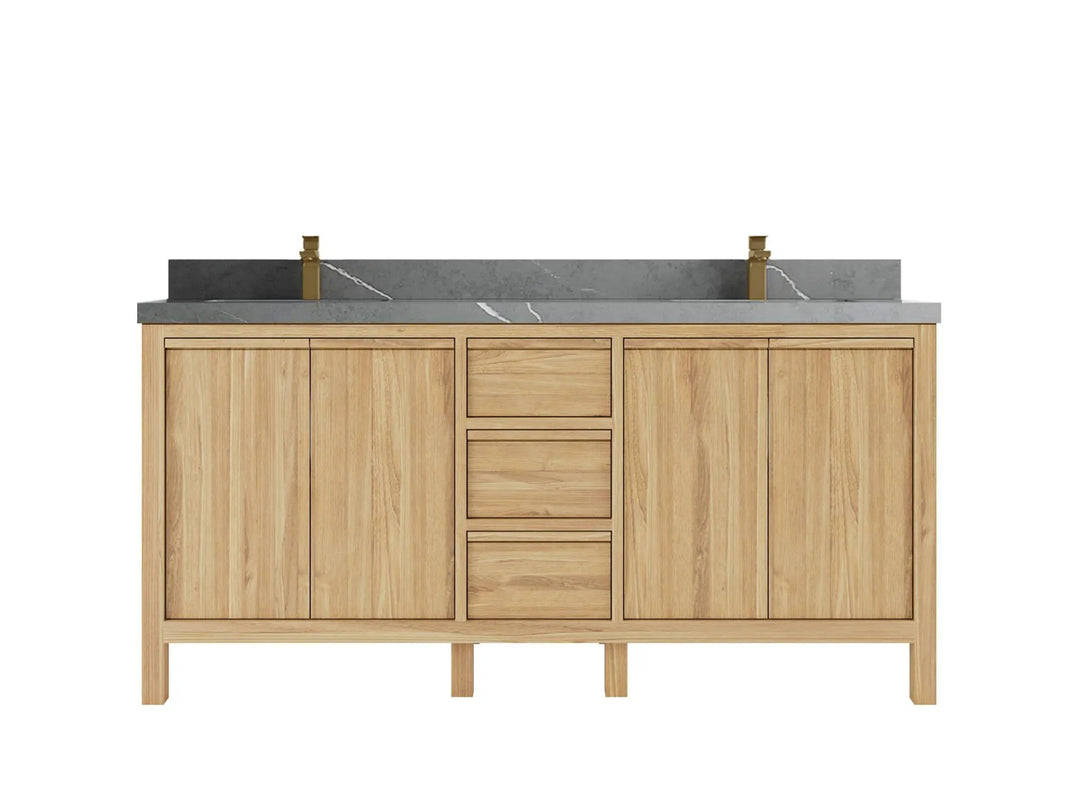 Elizabeth Teak 72 in. W x 22 in. D Double Sink Bathroom Vanity in Light Natural with 2 in Piatra Gray Quartz Countertop