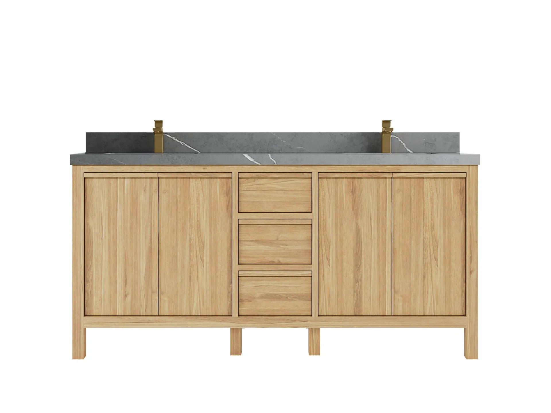 Elizabeth Teak 72 in. W x 22 in. D Double Sink Bathroom Vanity in Light Natural with 2 in Piatra Gray Quartz Countertop