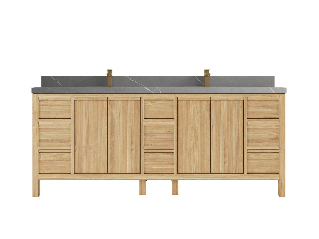 Elizabeth Teak 84 in. W x 22 in. D Double Sink Bathroom Vanity in Light Natural with 2 in Piatra Gray Quartz Countertop