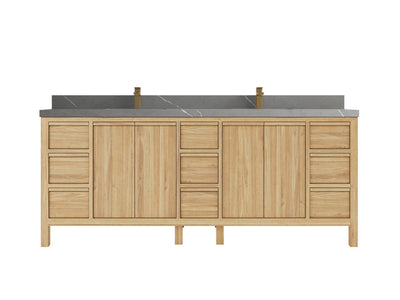 Elizabeth Teak 84 in. W x 22 in. D Double Sink Bathroom Vanity in Light Natural with 2 in Piatra Gray Quartz Countertop