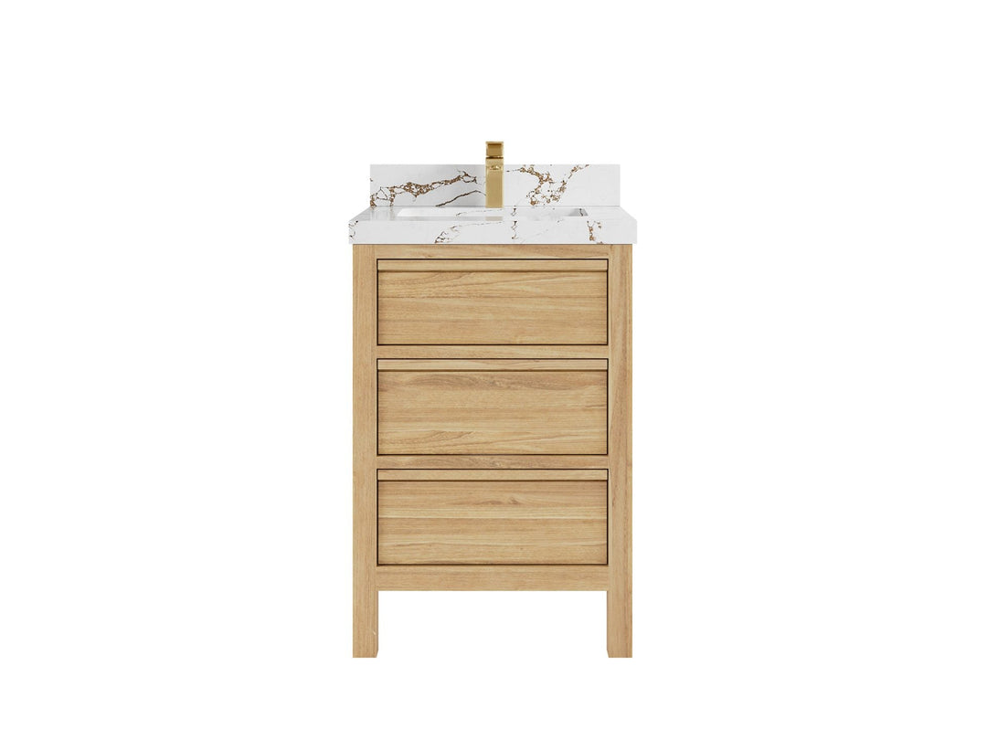Elizabeth Teak 24 in. W x 22 in. D Single Sink Bathroom Vanity in Light Natural with 2 in Viola Brown Quartz Countertop