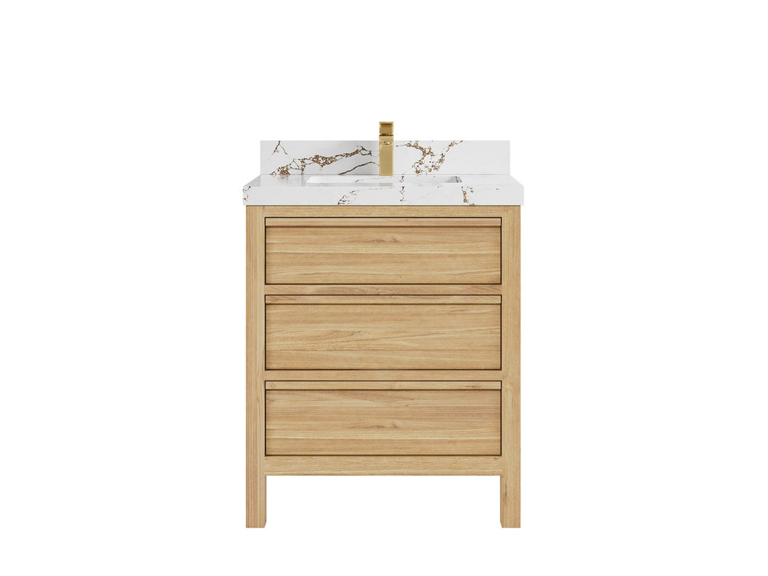 Elizabeth Teak 30 in. W x 22 in. D Single Sink Bathroom Vanity in Light Natural with 2 in Viola Brown Quartz Countertop