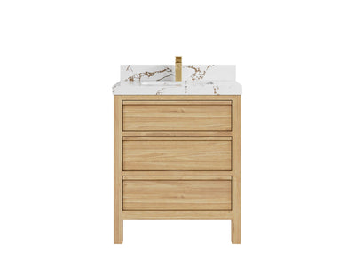 Elizabeth Teak 30 in. W x 22 in. D Single Sink Bathroom Vanity in Light Natural with 2 in Viola Brown Quartz Countertop
