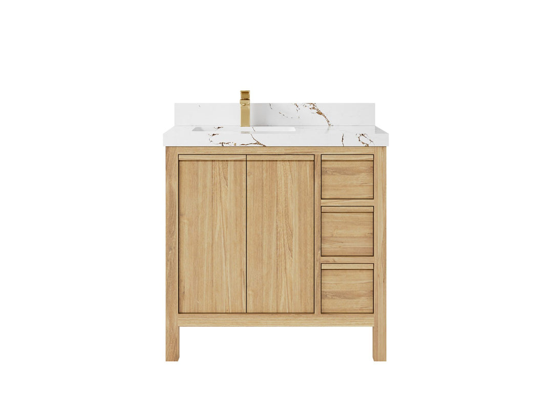 Elizabeth Teak 36 Left Offset in. W x 22 in. D Single Sink Bathroom Vanity in Light Natural with 2 in Piatra Gray Quartz Countertop