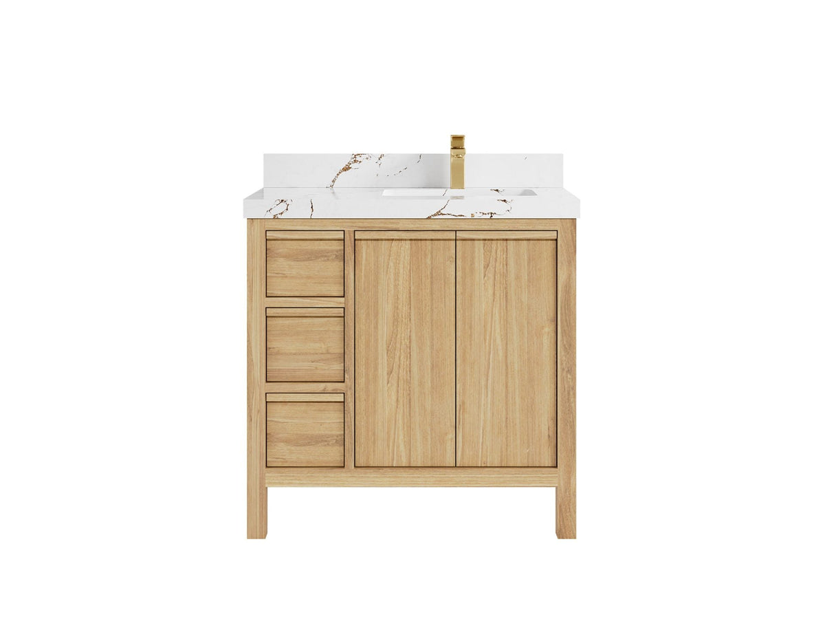 Elizabeth Teak 36 Right Offset in. W x 22 in. D Single Sink Bathroom Vanity in Light Natural with 2 in Viola Brown Quartz Countertop