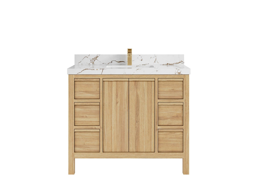 Elizabeth Teak 42 in. W x 22 in. D Single Sink Bathroom Vanity in Light Natural with 2 in Viola Brown Quartz Countertop