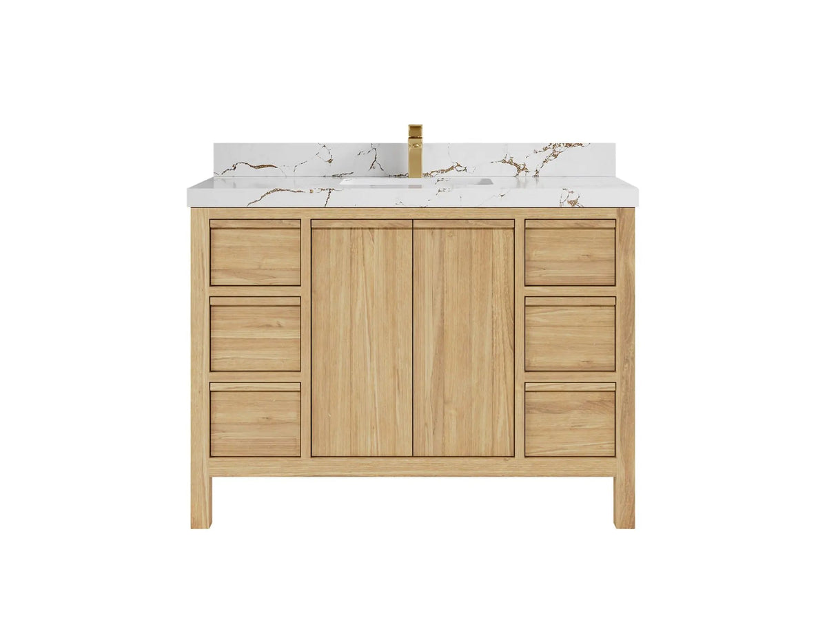 Elizabeth Teak 48 in. W x 22 in. D Single Sink Bathroom Vanity in Light Natural with 2 in Viola Brown Quartz Countertop