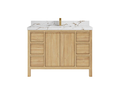 Elizabeth Teak 48 in. W x 22 in. D Single Sink Bathroom Vanity in Light Natural with 2 in Viola Brown Quartz Countertop