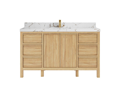 Elizabeth Teak 60 in. W x 22 in. D Single Sink Bathroom Vanity in Light Natural with 2 in Viola Brown Quartz Countertop