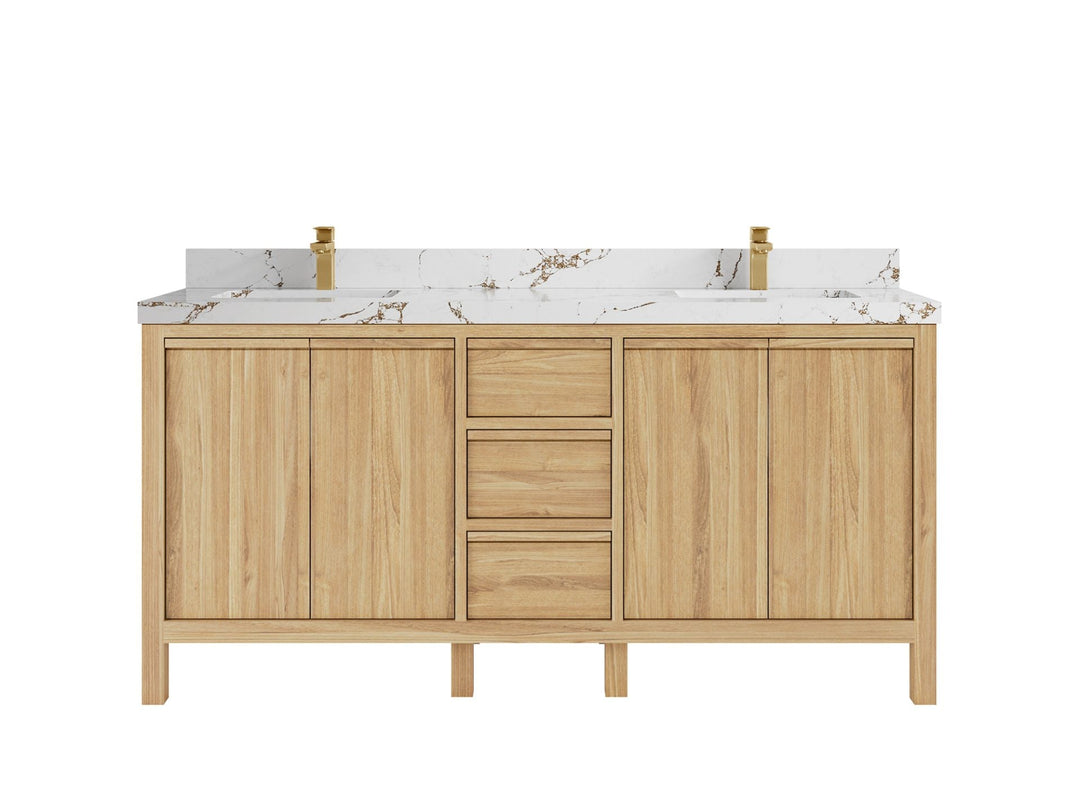 Elizabeth Teak 72 in. W x 22 in. D Double Sink Bathroom Vanity in Light Natural with 2 in Viola Brown Quartz Countertop