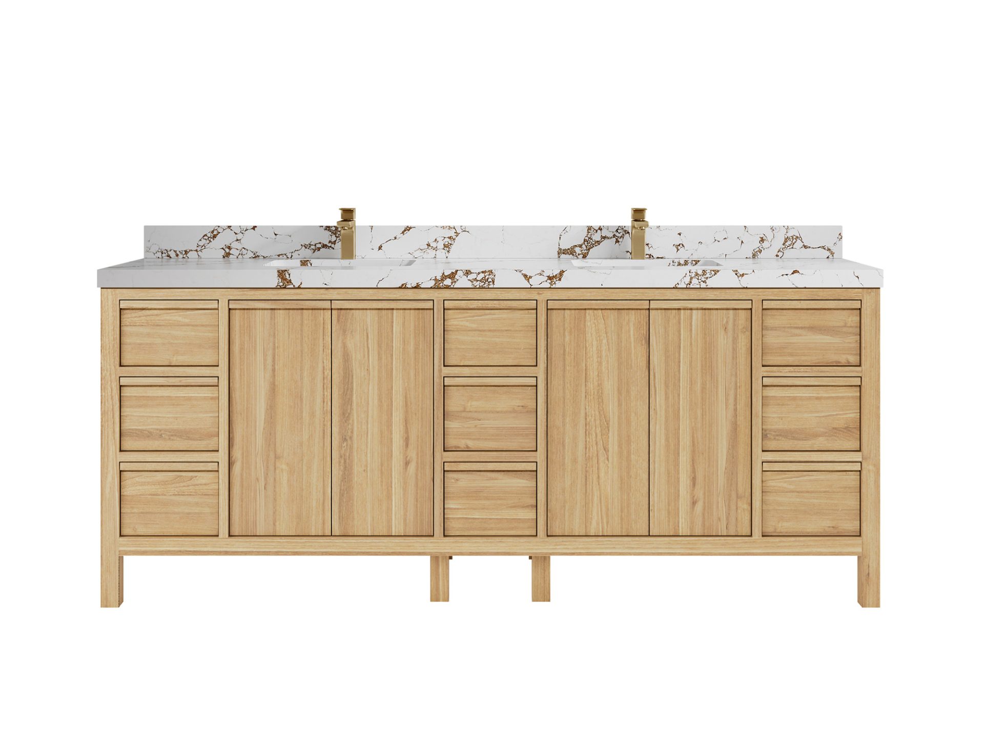Elizabeth Teak 84 in. W x 22 in. D Double Sink Bathroom Vanity in Light Natural with 2 in Viola Brown Quartz Countertop