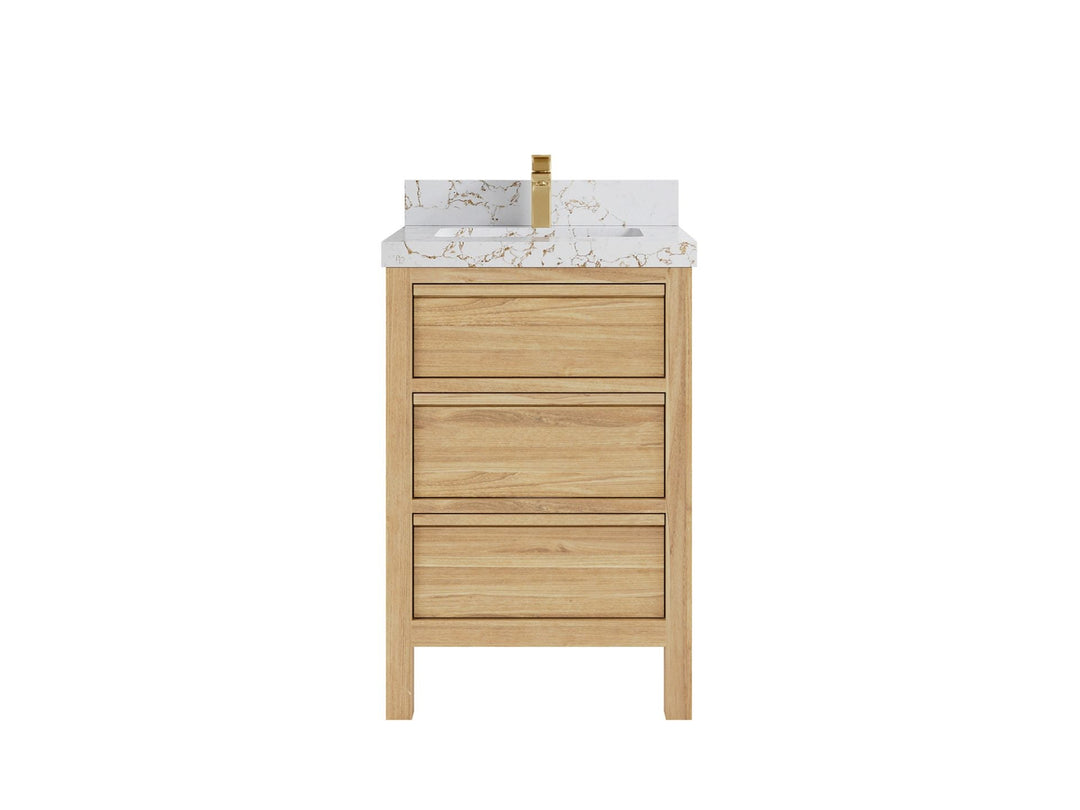 Elizabeth Teak 24 in. W x 22 in. D Single Sink Bathroom Vanity in Light Natural with 2 in Viola Gold Quartz Countertop