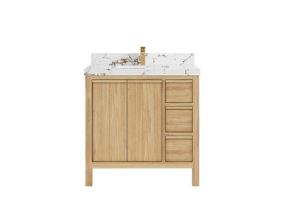 Elizabeth Teak 36 Left Offset in. W x 22 in. D Center Sink Bathroom Vanity in Light Natural with 2 in Viola Brown Quartz Countertop