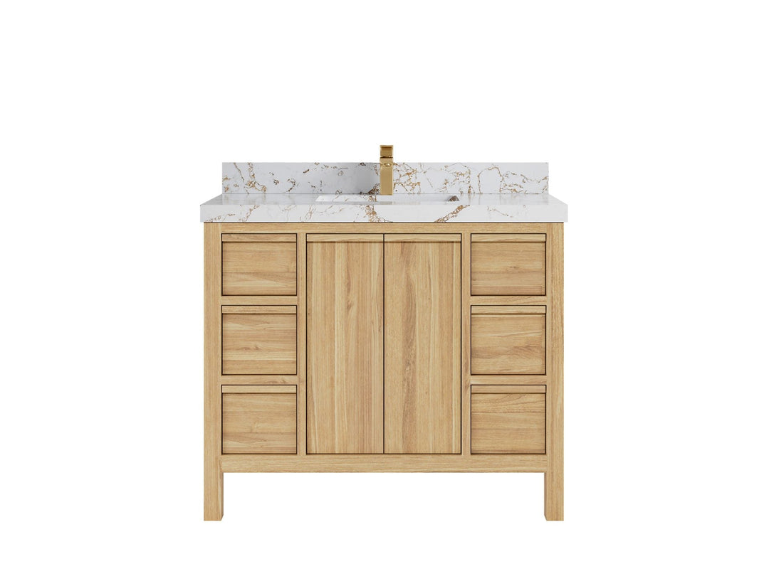 Elizabeth Teak 42 in. W x 22 in. D Single Sink Bathroom Vanity in Light Natural with 2 in Viola Gold Quartz Countertop