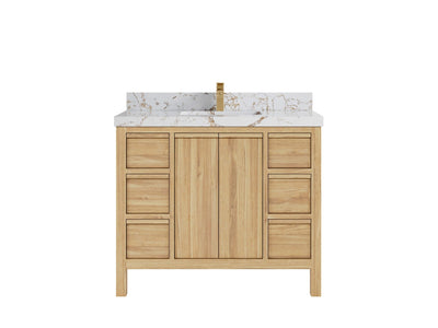 Elizabeth Teak 42 in. W x 22 in. D Single Sink Bathroom Vanity in Light Natural with 2 in Viola Gold Quartz Countertop