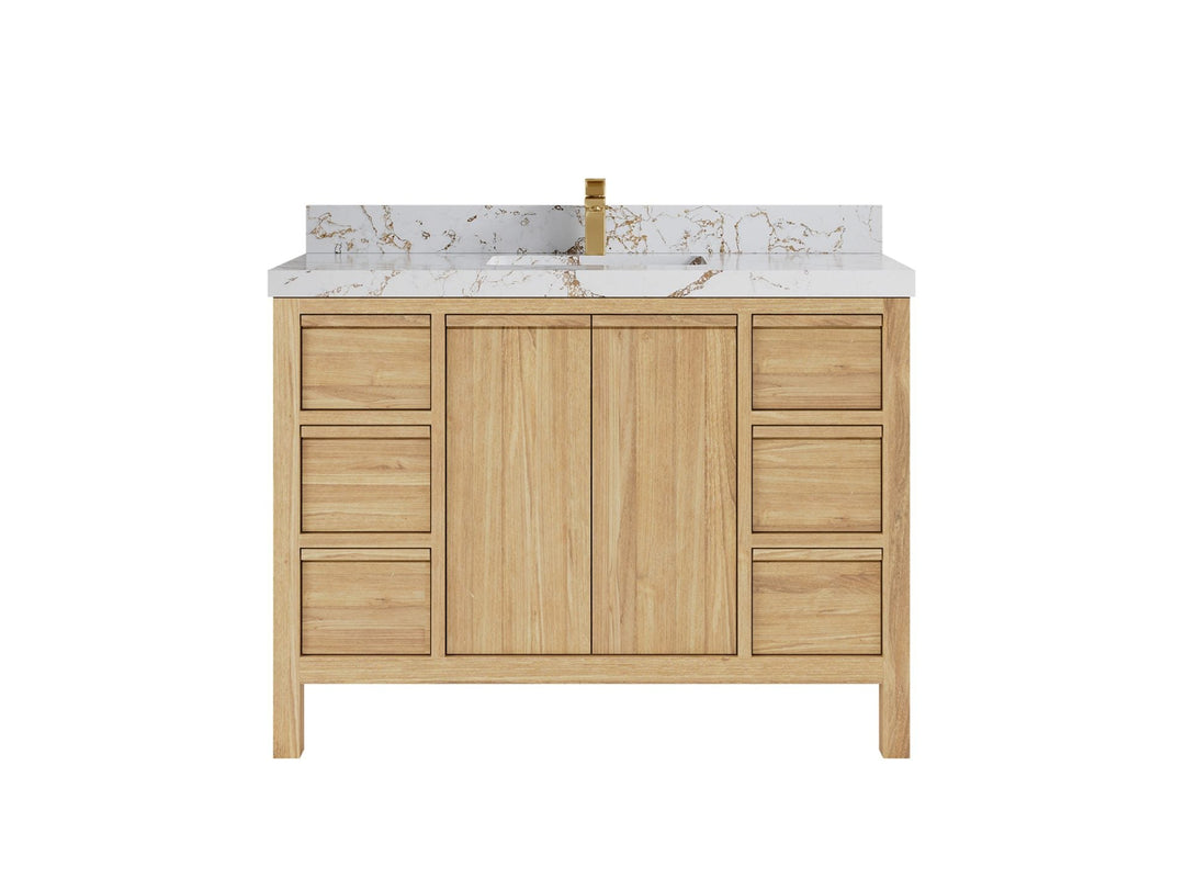 Elizabeth Teak 48 in. W x 22 in. D Single Sink Bathroom Vanity in Light Natural with 2 in Viola Gold Quartz Countertop