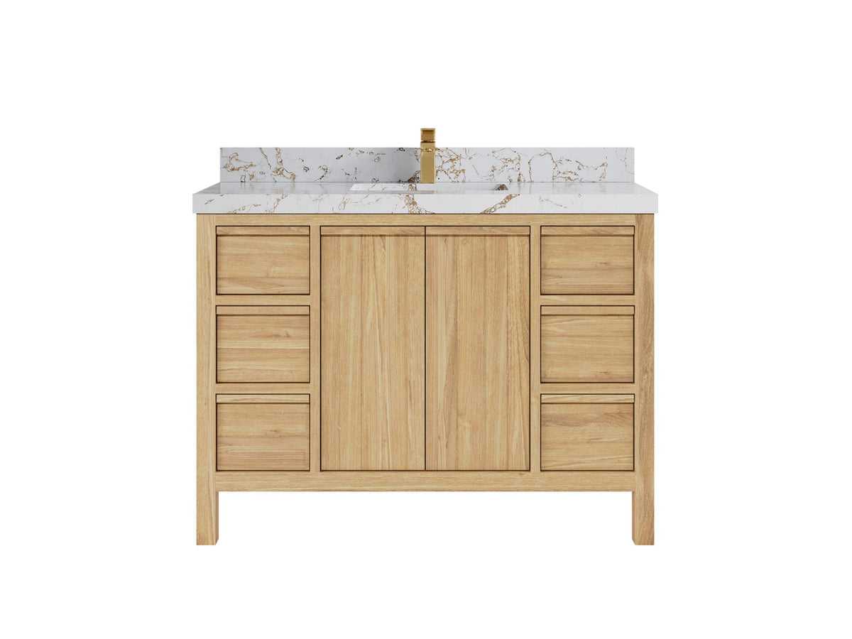 Elizabeth Teak 48 in. W x 22 in. D Single Sink Bathroom Vanity in Light Natural with 2 in Viola Gold Quartz Countertop