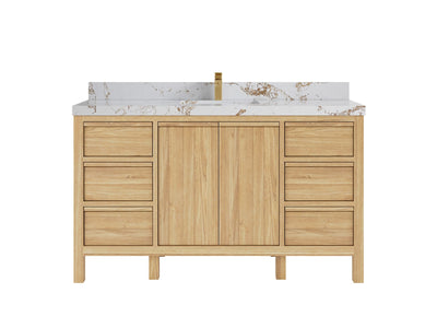 Elizabeth Teak 60 in. W x 22 in. D Single Sink Bathroom Vanity in Light Natural with 2 in Viola Gold Quartz  Countertop