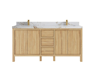Elizabeth Teak 72 in. W x 22 in. D Double Sink Bathroom Vanity in Light Natural with 2 in Viola Gold Quartz Countertop