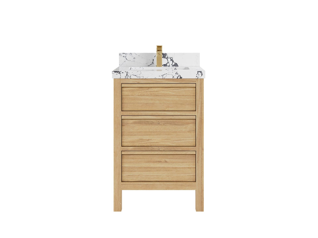 Elizabeth Teak 24 in. W x 22 in. D Single Sink Bathroom Vanity in Light Natural with 2 in Viola Night Quartz Countertop