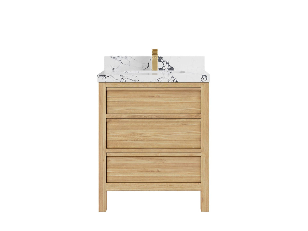 Elizabeth Teak 30 in. W x 22 in. D Single Sink Bathroom Vanity in Light Natural with 2 in Viola Night Quartz Countertop