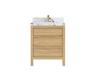 Elizabeth Teak 30 in. W x 22 in. D Single Sink Bathroom Vanity in Light Natural with 2 in Viola Night Quartz Countertop