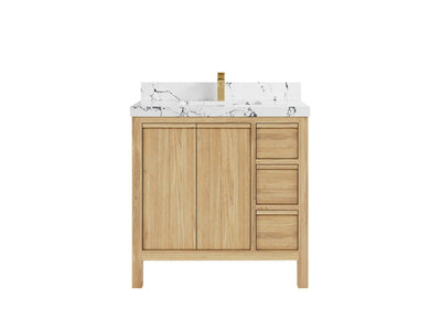 Elizabeth Teak 36 Left Offset in. W x 22 in. D Center Sink Bathroom Vanity in Light Natural with 2 in Viola Night Quartz Countertop
