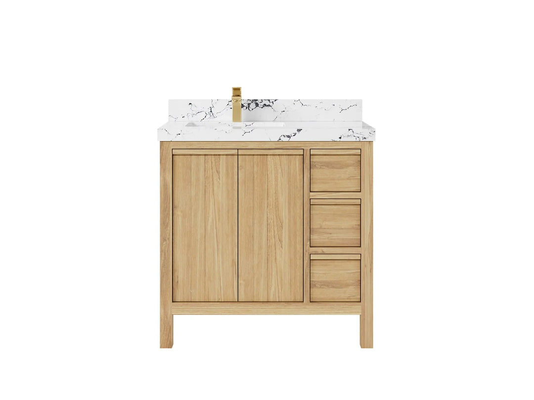 Elizabeth Teak 36 Left Offset in. W x 22 in. D Single Sink Bathroom Vanity in Light Natural with 2 in Viola Gold Quartz Countertop