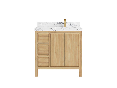 Elizabeth Teak 36 Right Offset in. W x 22 in. D Single Sink Bathroom Vanity in Light Natural with 2 in Viola Night Quartz Countertop