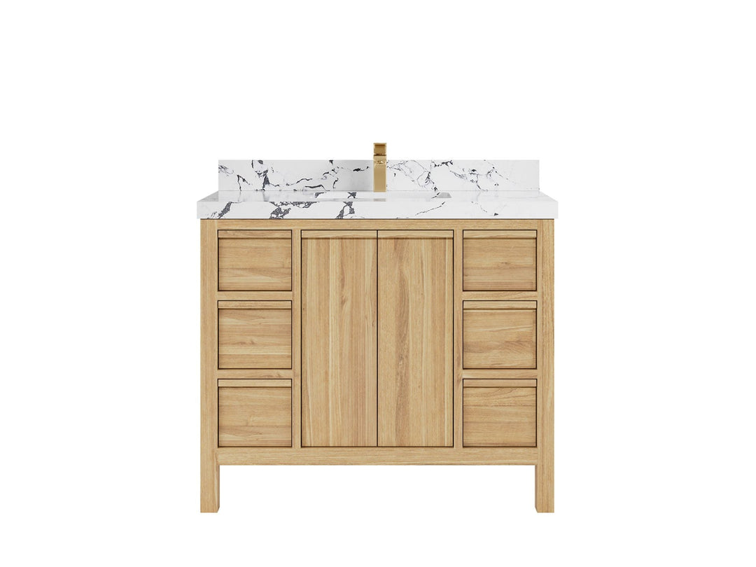 Elizabeth Teak 42 in. W x 22 in. D Single Sink Bathroom Vanity in Light Natural with 2 in Viola Night Quartz Countertop