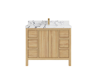 Elizabeth Teak 42 in. W x 22 in. D Single Sink Bathroom Vanity in Light Natural with 2 in Viola Night Quartz Countertop