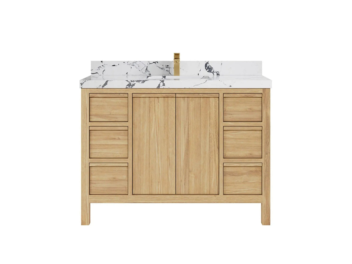 Elizabeth Teak 48 in. W x 22 in. D Single Sink Bathroom Vanity in Light Natural with 2 in Viola Night Quartz Countertop