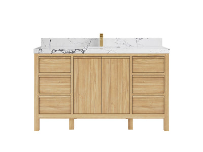 Elizabeth Teak 60 in. W x 22 in. D Single Sink Bathroom Vanity in Light Natural with 2 in Viola Night Quartz  Countertop