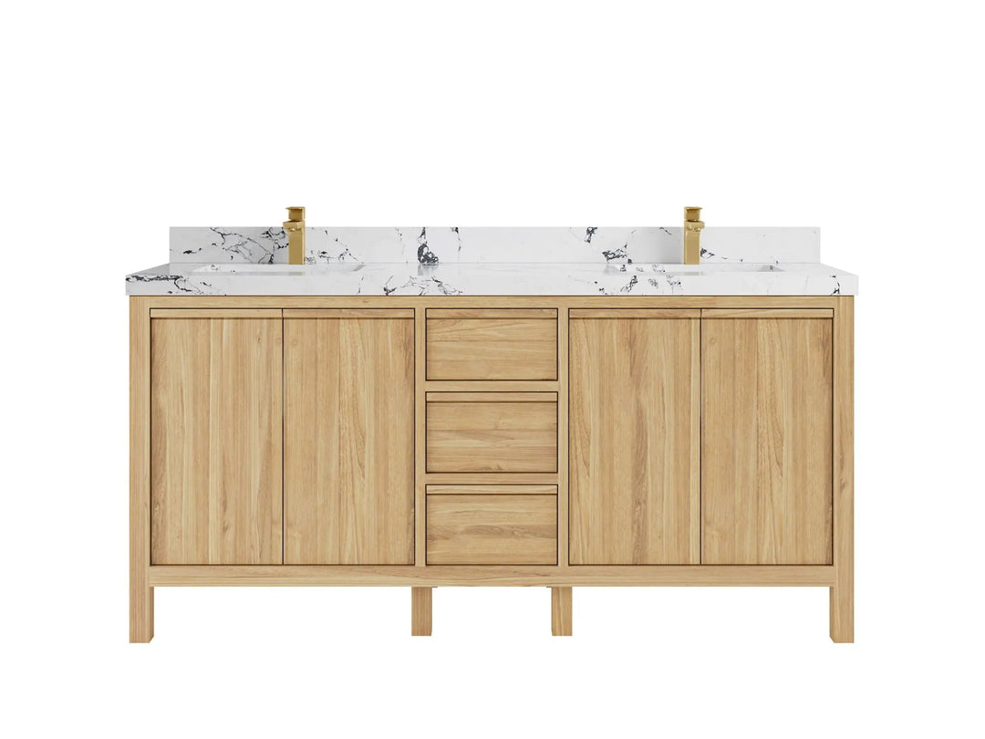 Elizabeth Teak 72 in. W x 22 in. D Double Sink Bathroom Vanity in Light Natural with 2 in Viola Night Quartz Countertop