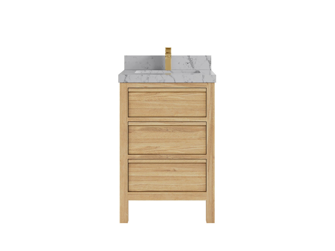 Elizabeth Teak 24 in. W x 22 in. D Single Sink Bathroom Vanity in Light Natural with 2 in Venatino Quartz Countertop