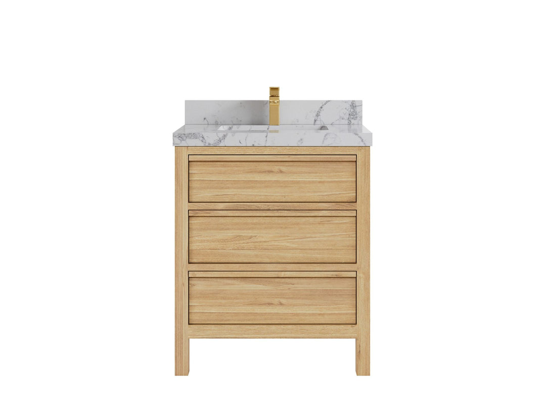 Elizabeth Teak 30 in. W x 22 in. D Single Sink Bathroom Vanity in Light Natural with 2 in Venatino Quartz Countertop