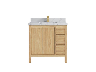 Elizabeth Teak 36 Left Offset in. W x 22 in. D Center Sink Bathroom Vanity in Light Natural with 2 in Venatino Quartz Countertop