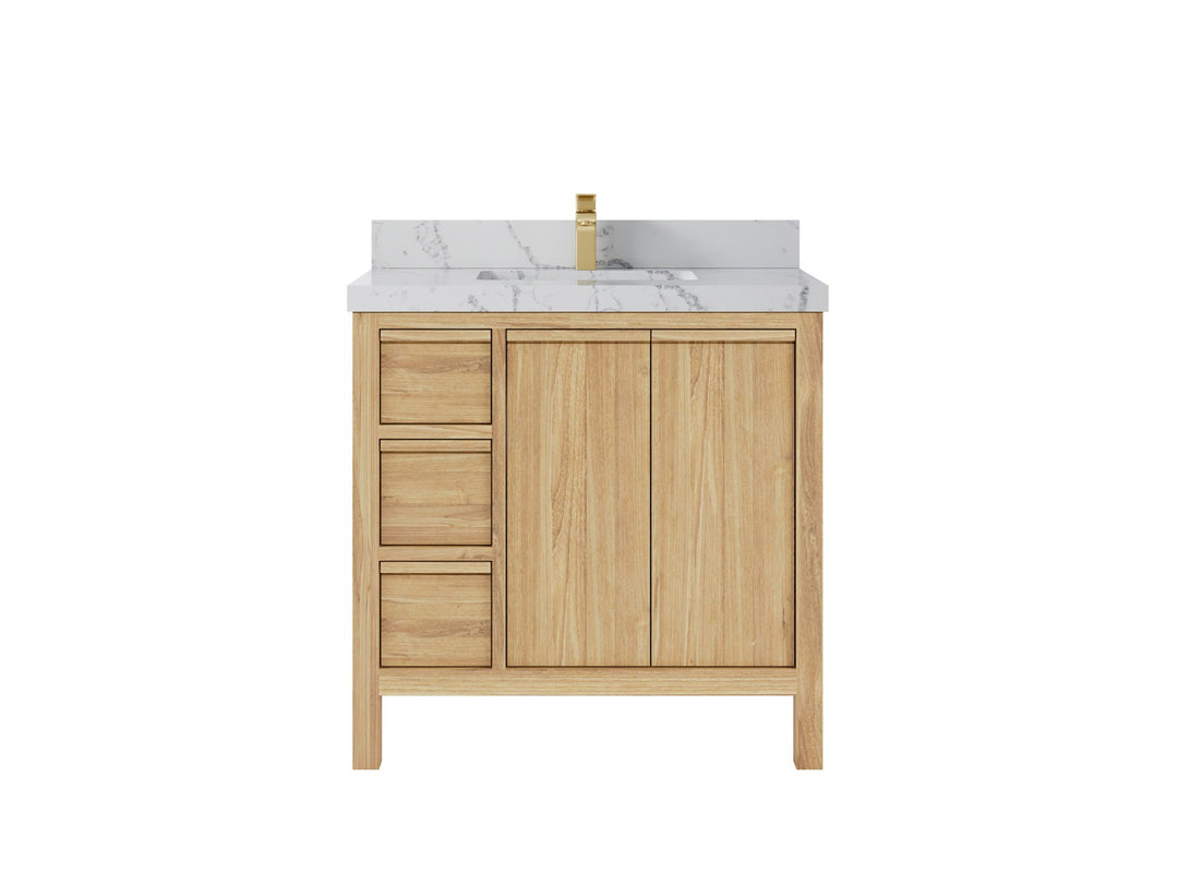 Elizabeth Teak 36 Right Offset in. W x 22 in. D Center Sink Bathroom Vanity in Light Natural with 2 in Venatino Quartz Countertop