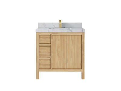 Elizabeth Teak 36 Right Offset in. W x 22 in. D Center Sink Bathroom Vanity in Light Natural with 2 in Venatino Quartz Countertop