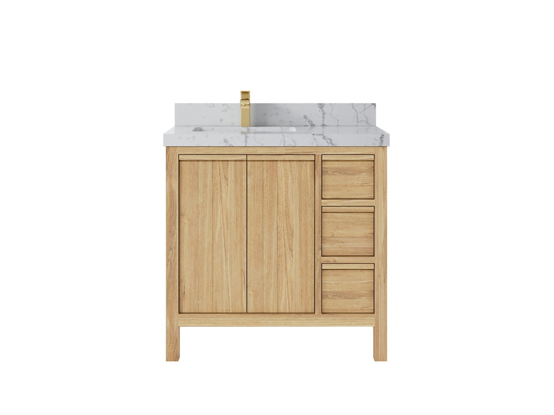 Elizabeth Teak 36 Left Offset in. W x 22 in. D Single Sink Bathroom Vanity in Light Natural with 2 in Viola Night Quartz Countertop