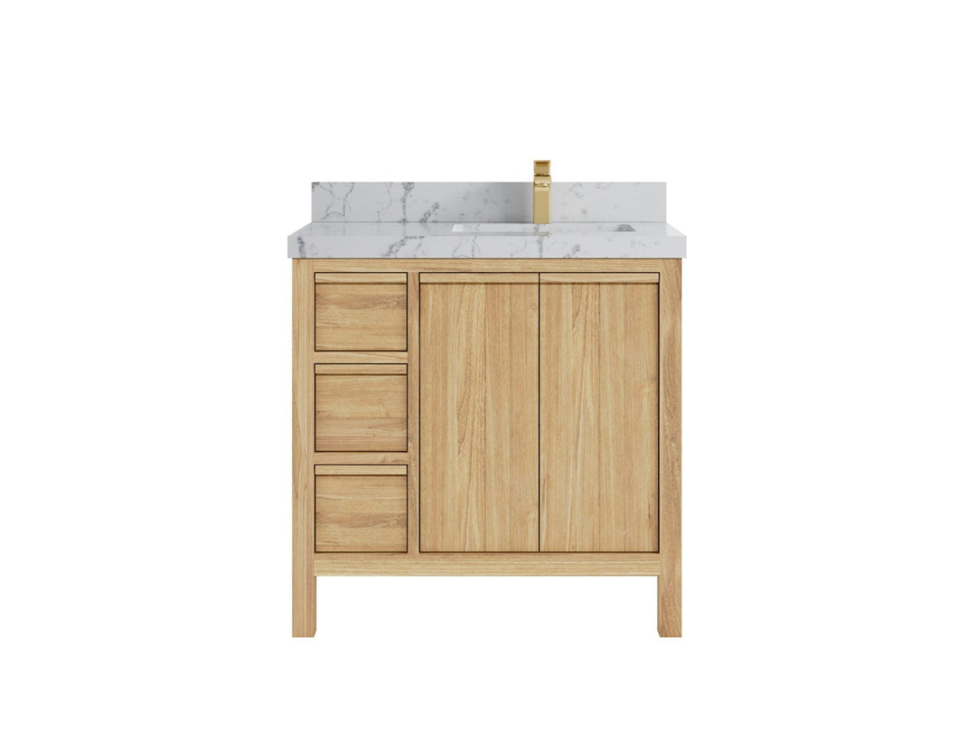 Elizabeth Teak 36 Right Offset in. W x 22 in. D Single Sink Bathroom Vanity in Light Natural with 2 in Venatino Quartz Countertop