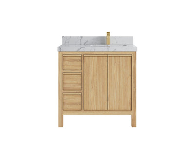 Elizabeth Teak 36 Right Offset in. W x 22 in. D Single Sink Bathroom Vanity in Light Natural with 2 in Venatino Quartz Countertop