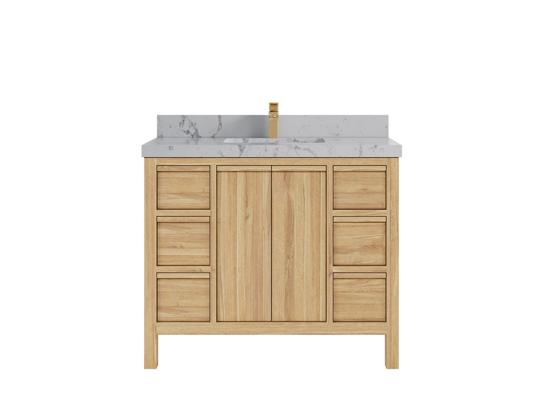 Elizabeth Teak 42 in. W x 22 in. D Single Sink Bathroom Vanity in Light Natural with 2 in Venatino Quartz Countertop