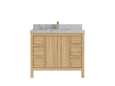 Elizabeth Teak 42 in. W x 22 in. D Single Sink Bathroom Vanity in Light Natural with 2 in Venatino Quartz Countertop