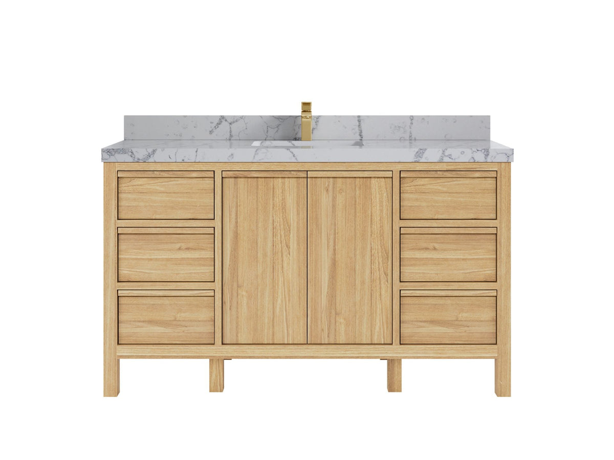 Elizabeth Teak 60 in. W x 22 in. D Single Sink Bathroom Vanity in Light Natural with 2 in Venatino Quartz  Countertop