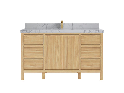 Elizabeth Teak 60 in. W x 22 in. D Single Sink Bathroom Vanity in Light Natural with 2 in Venatino Quartz  Countertop